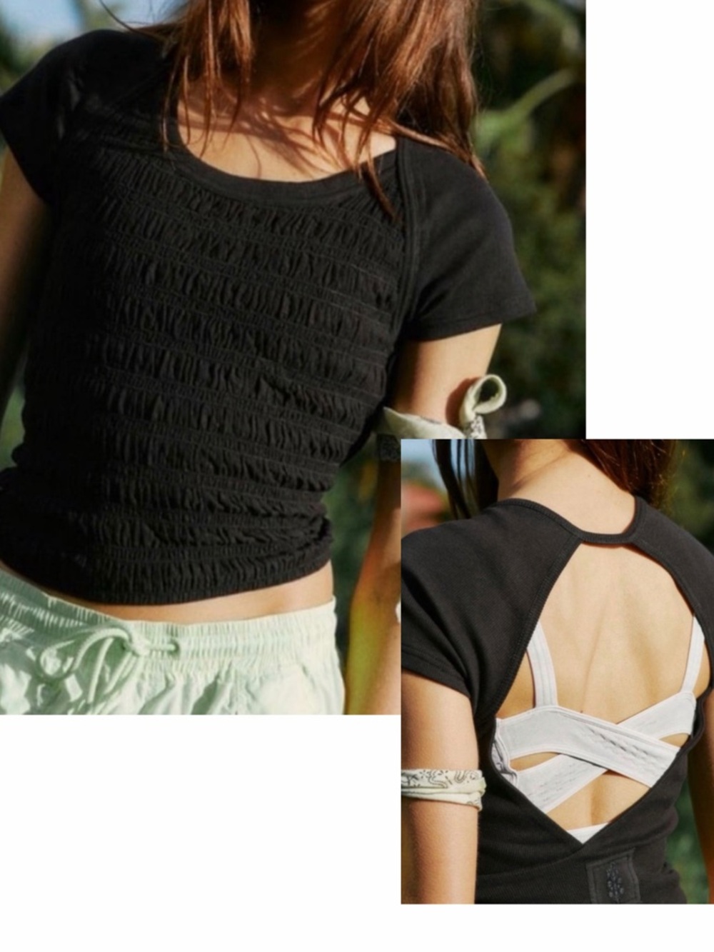 Free People FP Movement Final Mile Smocked Open Back Tee Black size xs